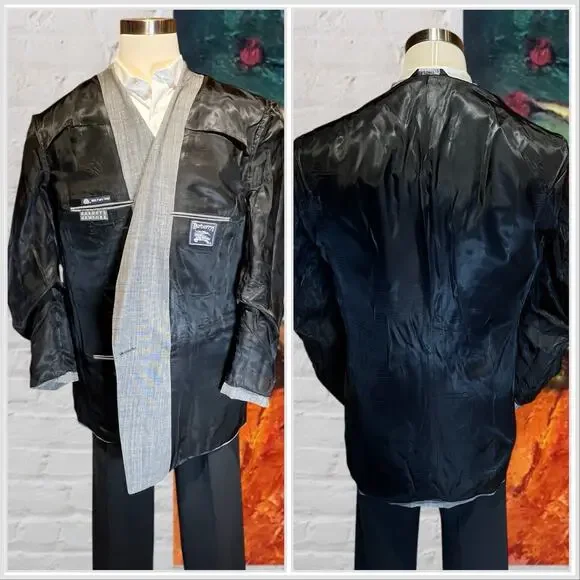 Vintage Burberry Mens 46L Gray Nailhead Double Breasted Designer Power Blazer - Picture 5 of 14